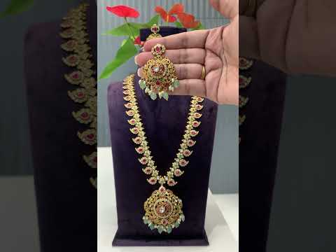 Traditional jadav kundan stone long haram without god Motive